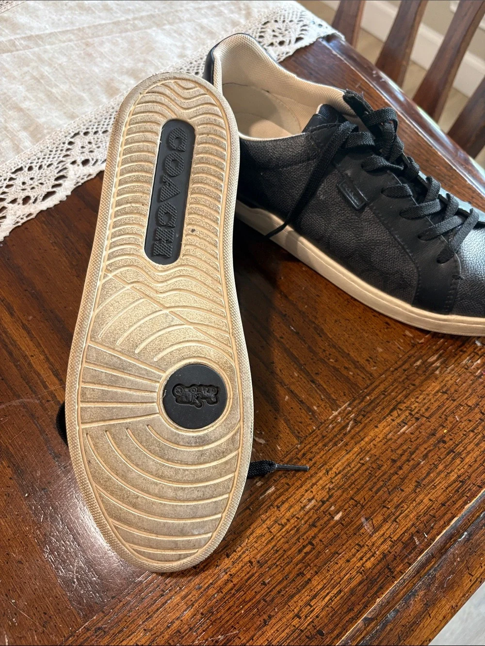 Coach Men’s Black Low-Top Logo Sneakers with White Soles